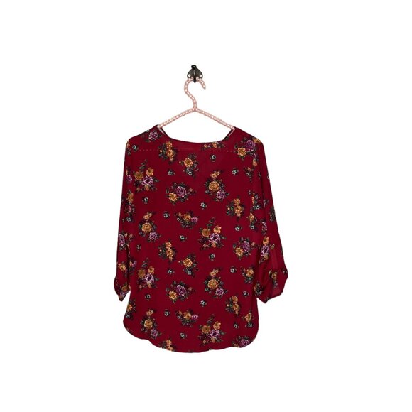 Alice Blue S Stitch Fix Burgundy Floral Print Chiffon Strappy V-Neck Blouse Top - Picture 3 of 5